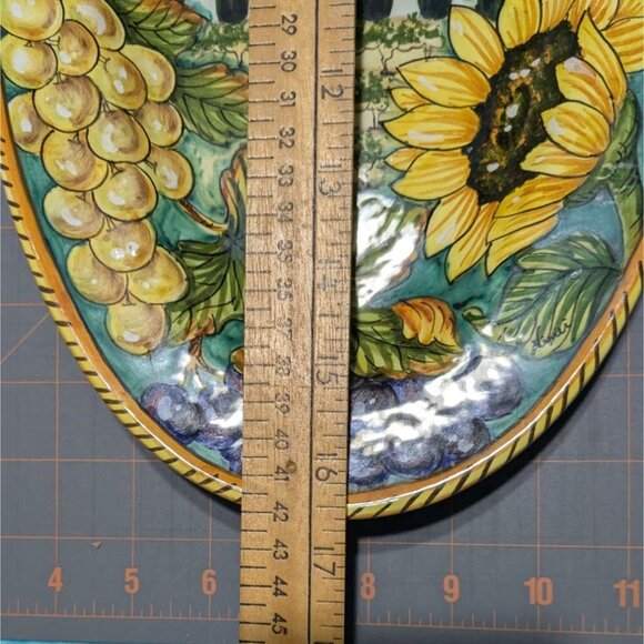 Hand-Painted Italian Ceramic Wall Plate Vineyard Scene Sunflowers - Picture 5 of 16